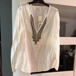 Banana Republic White Blouse with Brown Embroidery